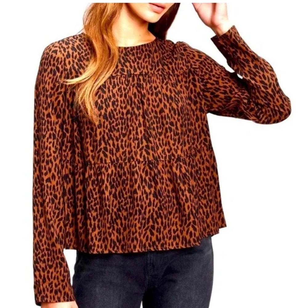 Gap Womens‎ Brown Cheetah Print Tiered Top Blouse Size Small